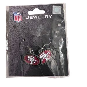 NFL San Francisco 49ers Red and Silver Logo Dangle Earrings